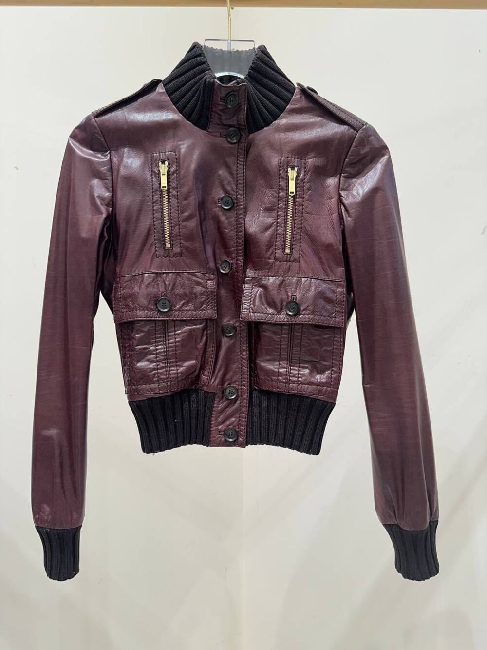 Gucci Vintage Tom Ford Era Burgundy Nappa Leather Jacket Sz.38